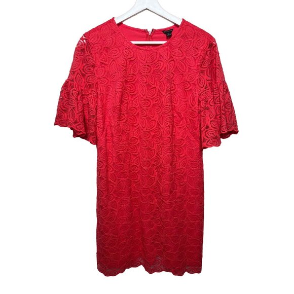 Ann Taylor Pink Lace Overlay Short Sleeve Shift Dress Size 6 Work Party NWT - Picture 1 of 12